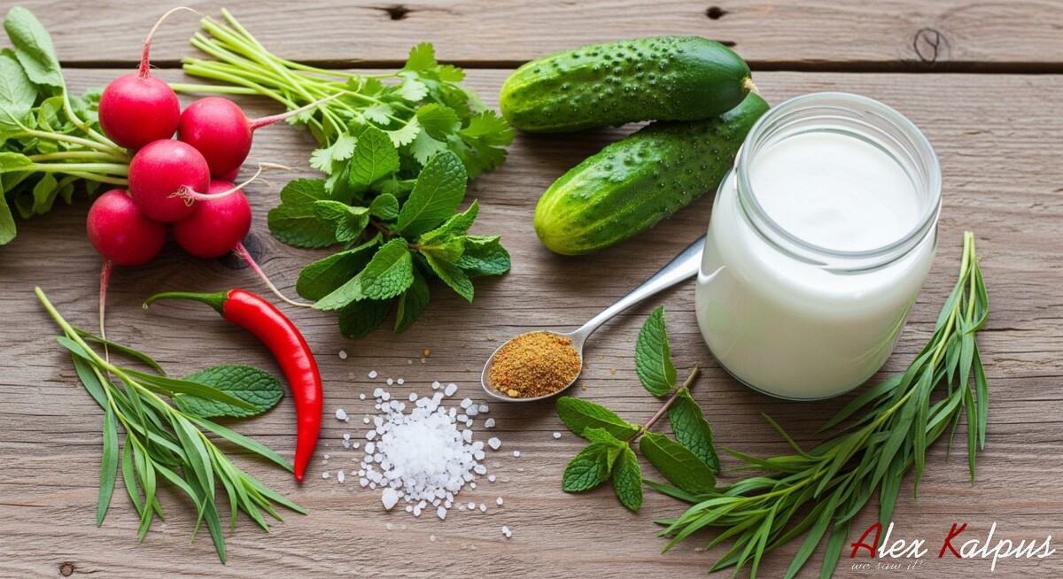 Ингредиенты. Точный реконструированный рецепт грузинского летнего супа из мацони с мятой, редисом и тархуном 