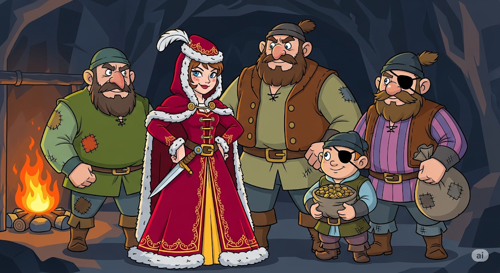 Атаманша и разбойники - частый сюжет сказок. Нейросеть gemini.