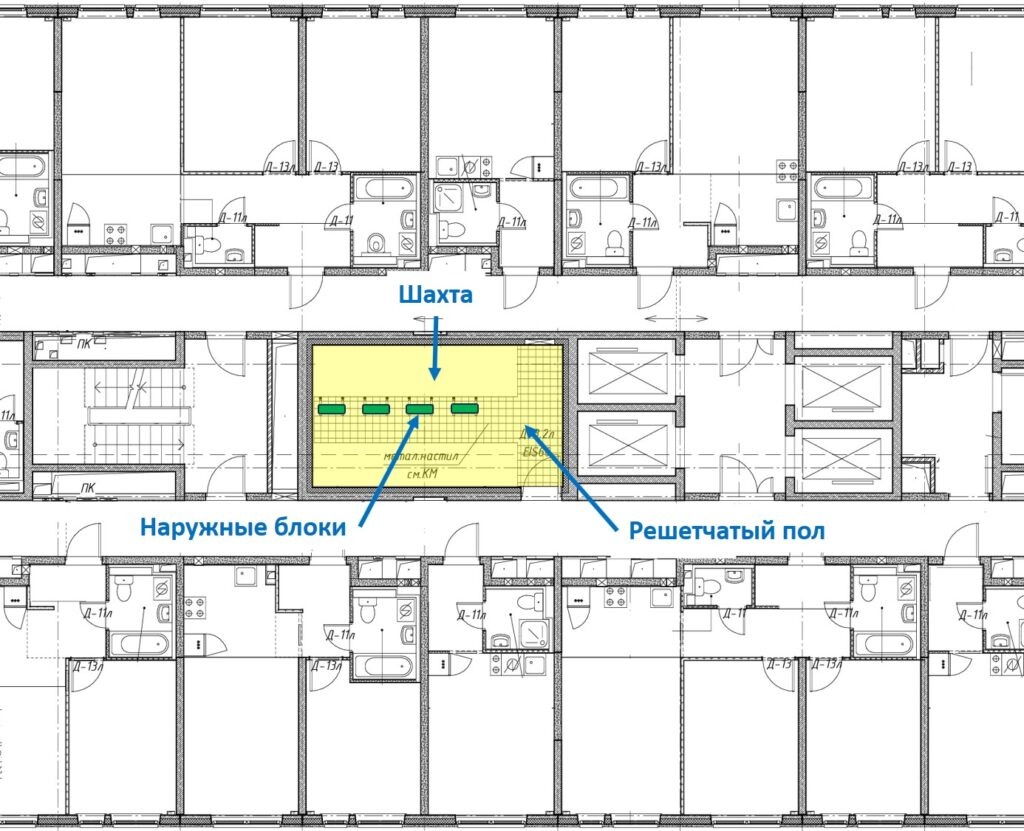 Рис. Пример плана с шахтой для кондиционеров