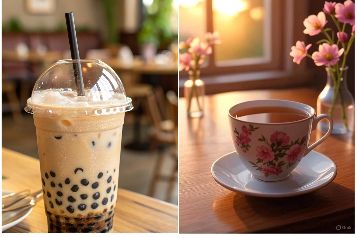 Бабл-ти слева/Иван-чай справа