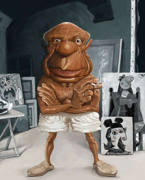 ШАРЖ ОТ ХУДОЖНИКА-КАРИКАТУРИСТА ПОД ПСЕВДОНИМОМ "ALI ARTIST " //  ИСПАНСКИЙ ЖИВОПИСЕЦ Па́бло Дие́го Хосе́ Франси́ско де Па́ула Хуа́н Непомусе́но Мари́я де лос Реме́диос Сиприа́но де ла Санти́сима Тринида́д Ма́ртир Патри́сио Руи́с-и-Пика́ссо