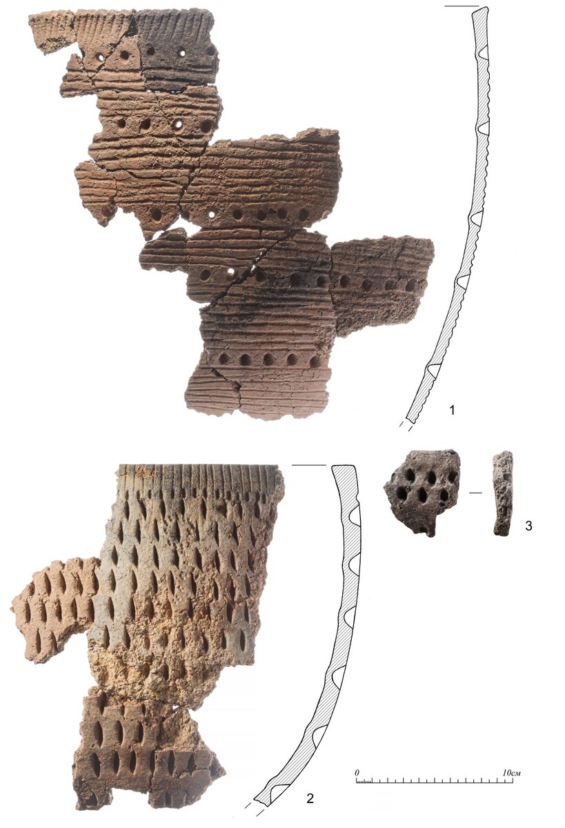    Датированные фрагменты сосудов ромбоямочной керамики / © Андрей Городилов, ИИМК РАН