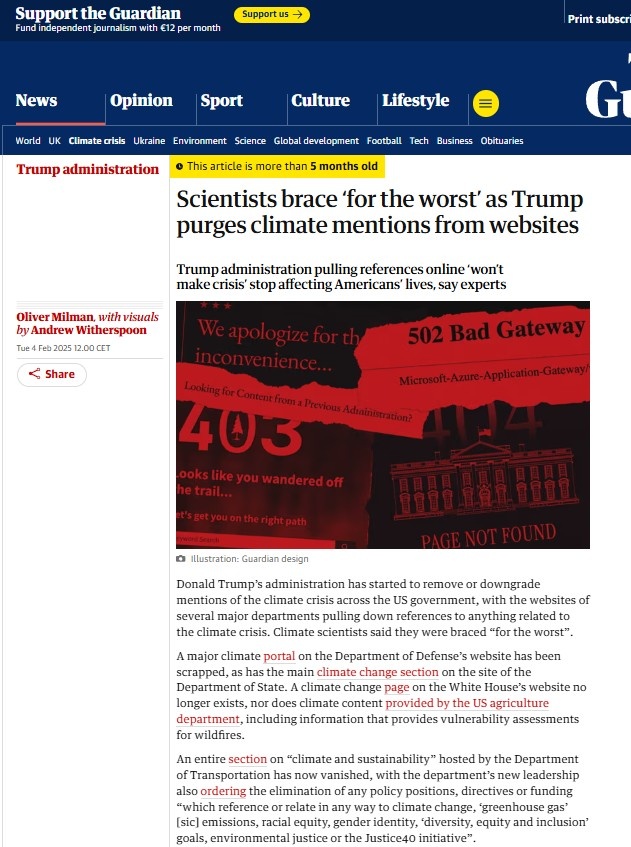 Учёные готовятся «к худшему»: Трамп удаляет упоминания о климате с веб-сайтов
