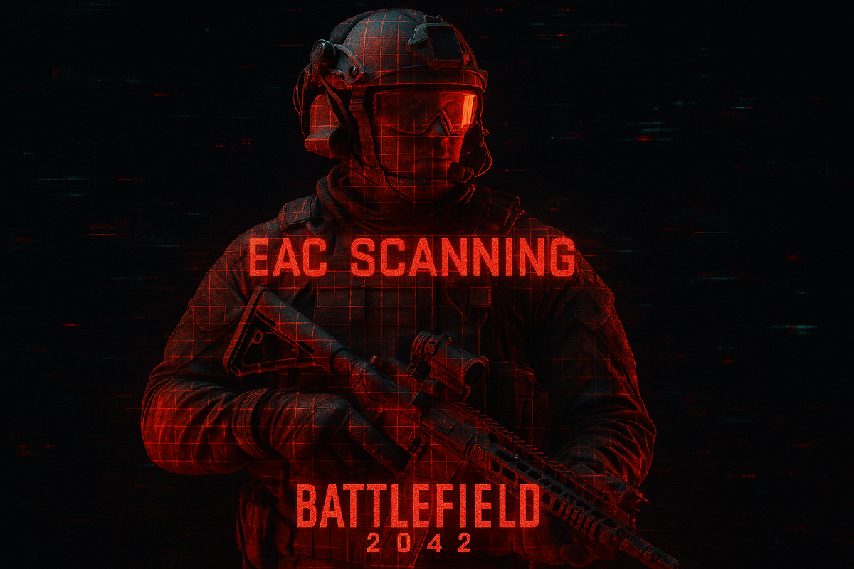 Обложка к статье про читы в Battlefield 2042: геймплей с активным Wallhack, который обнаруживает античит EasyAntiCheat, вызывая на экране цифровые помехи. Атрибут alt отражает, как античит-система борется с нечестной игрой в BF2042.