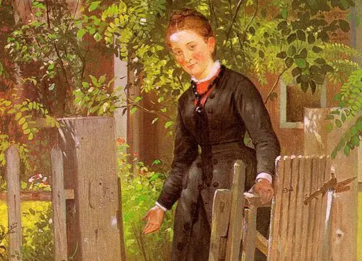 Фрагмент картины Джона Джорджа Брауна "Женщина у калитки"