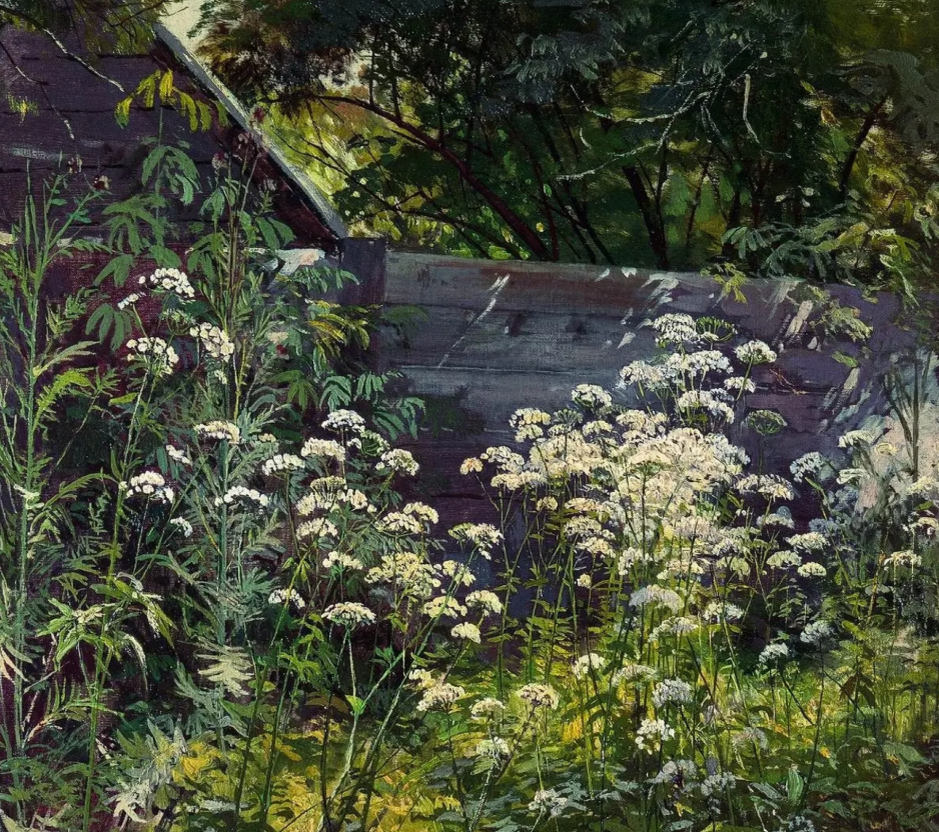 Фрагмент картины Ивана Ивановича Шишкина "Уголок заросшего сада. Стынь-трава"