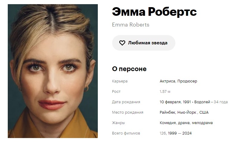 Эмма Робертс. Кинопоиск. Скриншот автора.