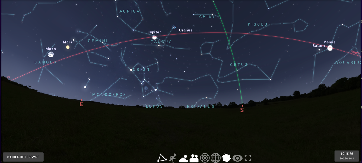 stellarium-web.org📷Определение расположения планет по геолокации наблюдающего с помощью сайта stellarium-web.org