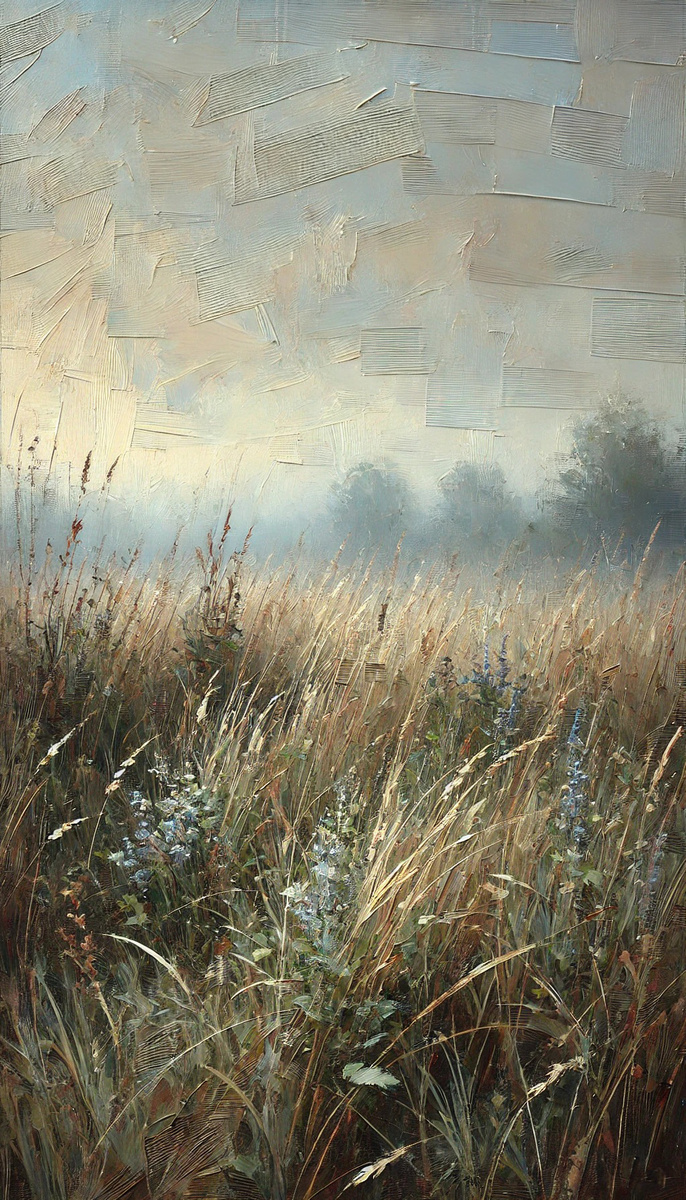 Утренний туман над цветущим полем