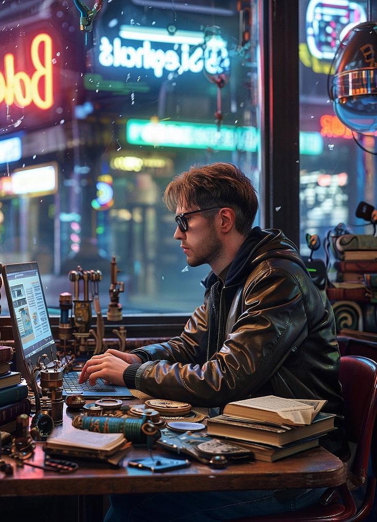 Блогер в кафе.