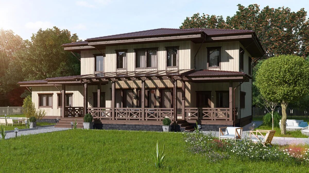 Двухэтажный загородный дом по проекту "Каса Ривалто" компании NATURI