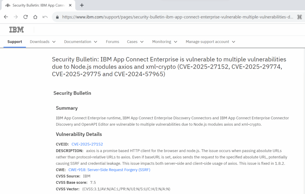 Security Bulletin: IBM App Connect Enterprise Certified Container operands are vulnerable to bypass signature validation in XML data [CVE-2025-29774] [CVE-2025-29775]