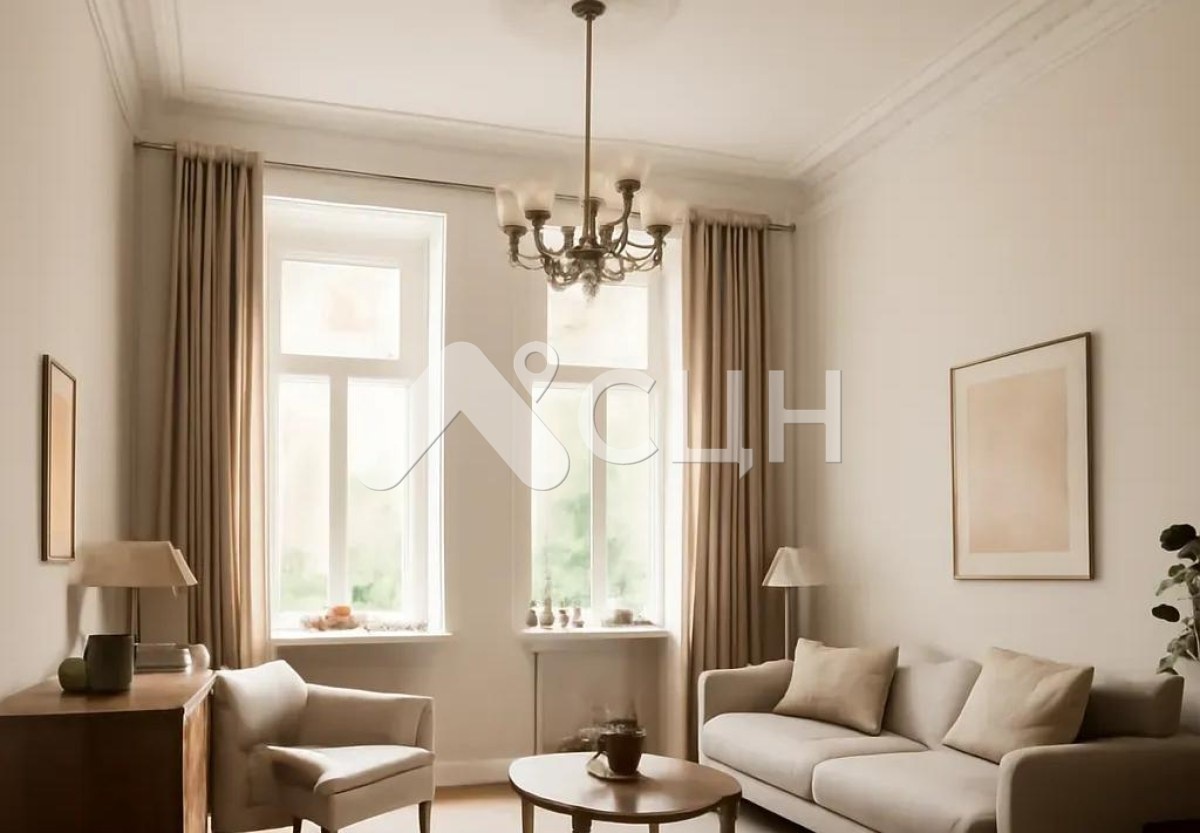 На фото изображена гостиная комната в трехкомнатной квартире сталинке в г. Сарове