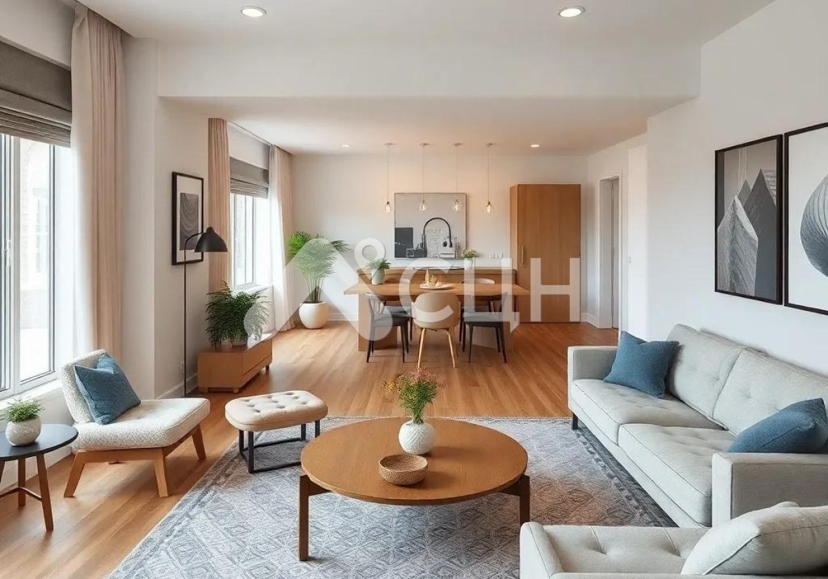 На фото изображена квартира-студия с ремонтом и мебелью