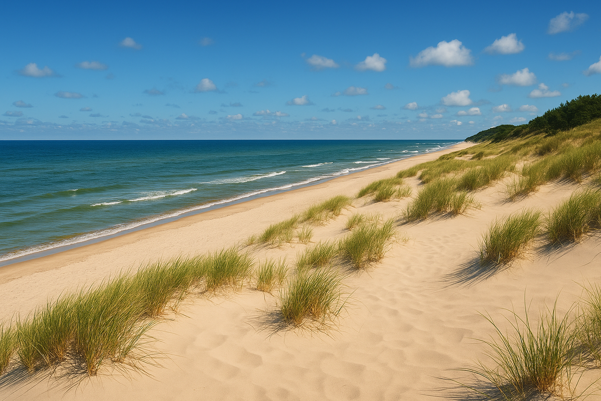 Дикий пляж Куршской косы в Калининградской области — песчаные дюны и ощущение полной свободы. Картинка от ИИ