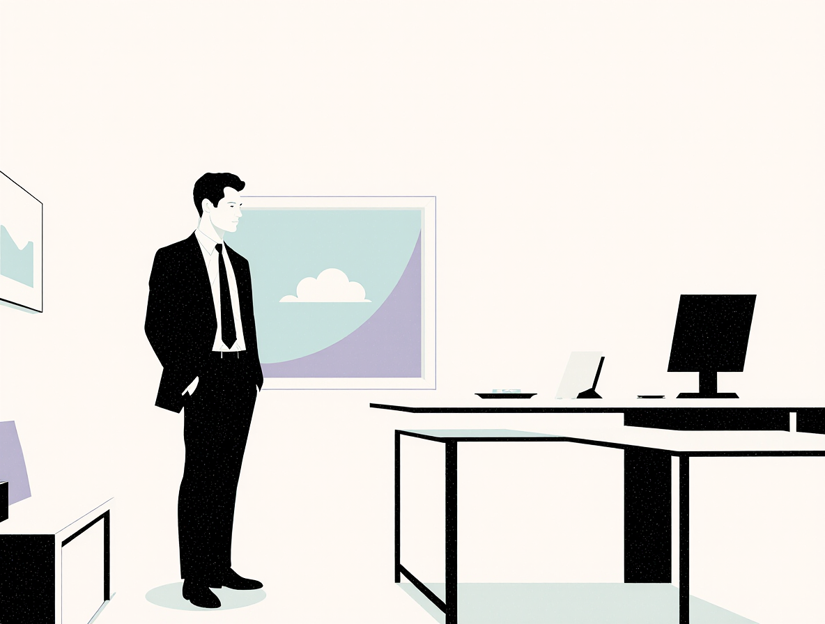 Директор в пустом офисе компании