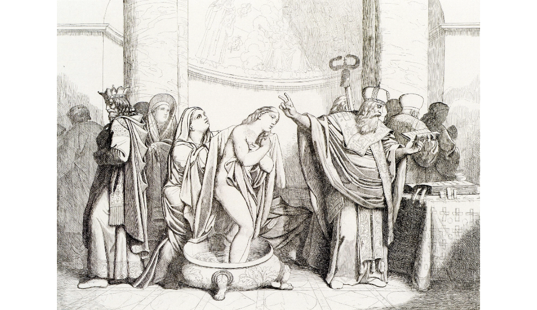 Крещение Ольги. Лист из альбома «Очерки событий Российской истории, сочиненные и гравированные профессором живописи Ф. Бруни... 1839».