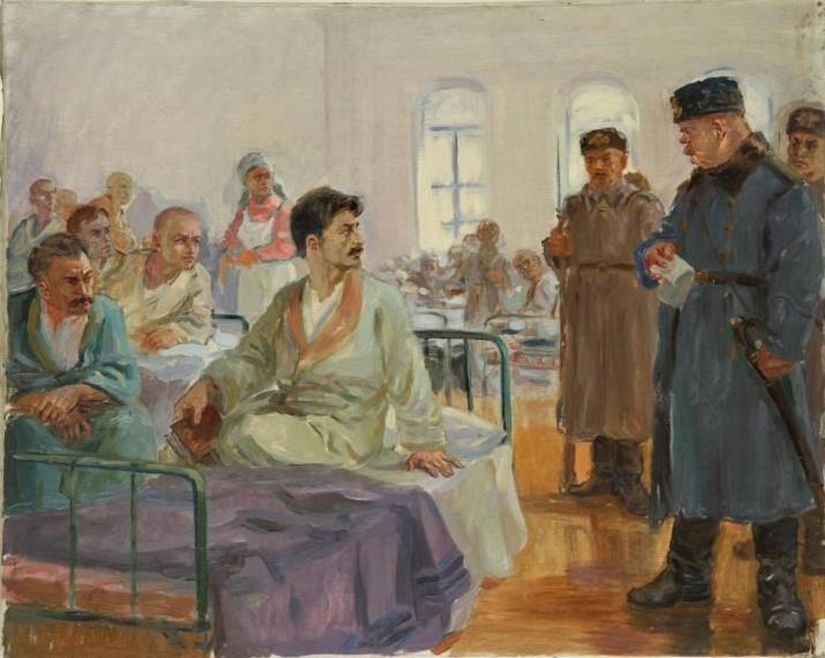 Верный ленинец (тов. Сталин в Вятской губернской земской больнице в 1909 г.). Фото: Алексей Потехин. 1949 год. Вятский художественный музей им. Васнецовых