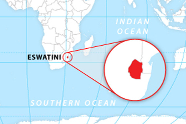 Королевство Эсватини на карте мира. Фото в свободном доступе. 