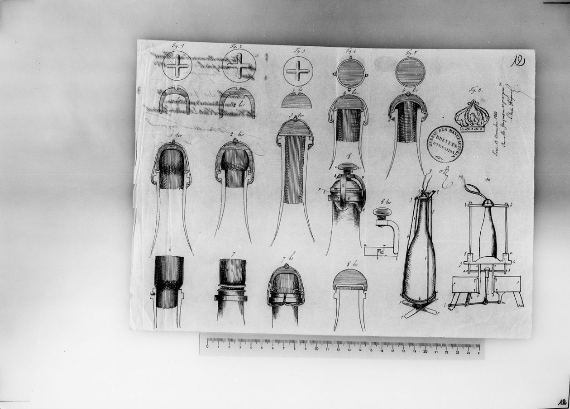    Патент № 412, зарегистрированный 15 ноября 1844 года на имя Адольфа Жаксона, на усовершенствование аппарата и процессов укупорки бутылокИсторический архив INPI