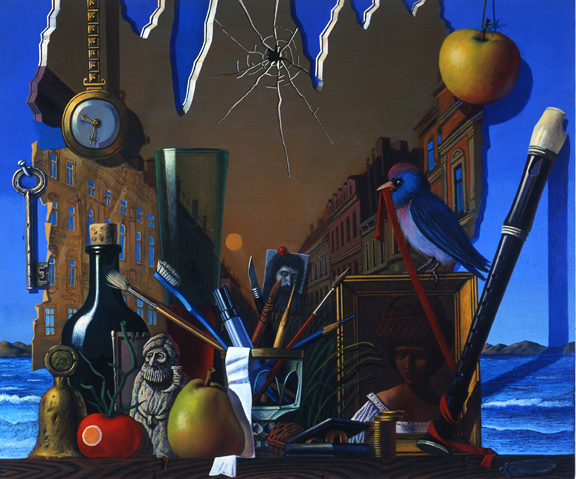 © Михаил Иофин. Воспоминания о моей улице. Акрил, темпера, холст. 24 х 20 дм. 2003. Эта и ряд других работ художника написана с явной ностальгией по Питеру. – М.Л.