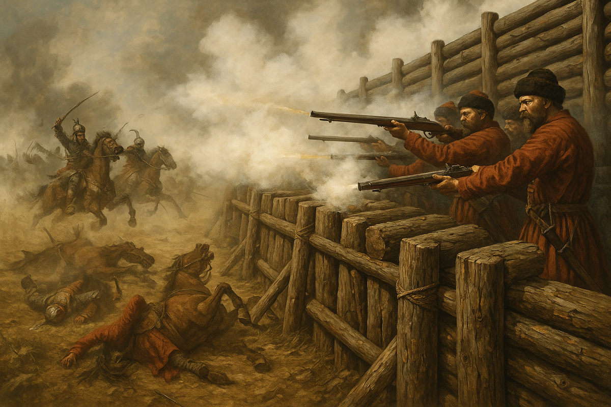 Стрелецкие полки отражают атаку крымской конницы у села Молоди летом 1572 года.