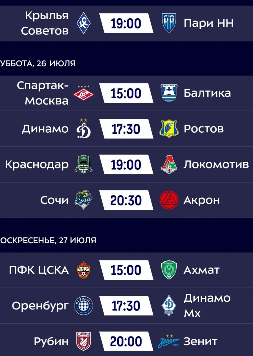 Матчи 2-ого тура МИР РПЛ.