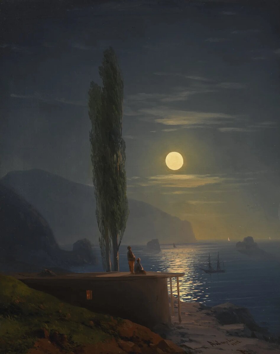 Иван Айвазовский "Фигуры на залитом лунным светом побережье" (1858)