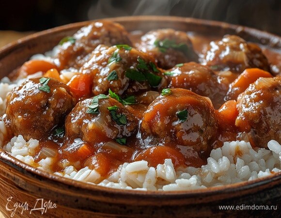 Тефтели с рисом и подливкой