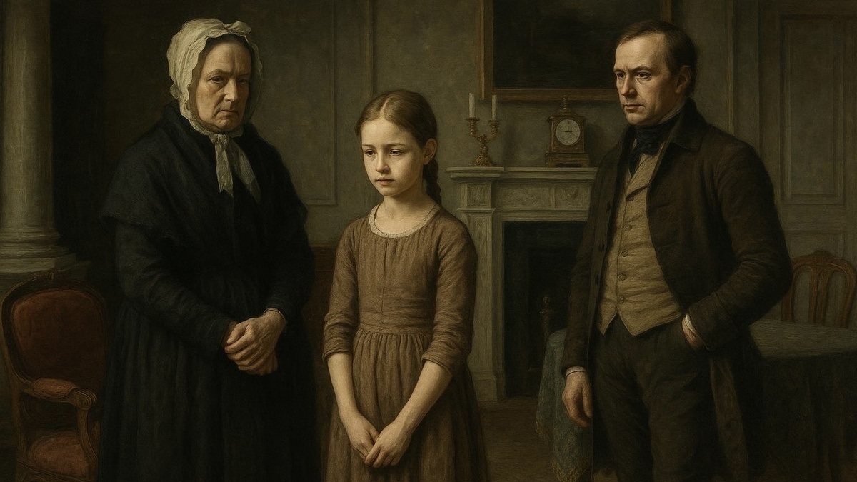 Юная Варвара в попечении матери и отчима. Нарисовано нейросетью. 