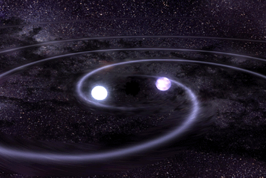 Художественное представление двойной системы белых карликов, похожей на J1634+44