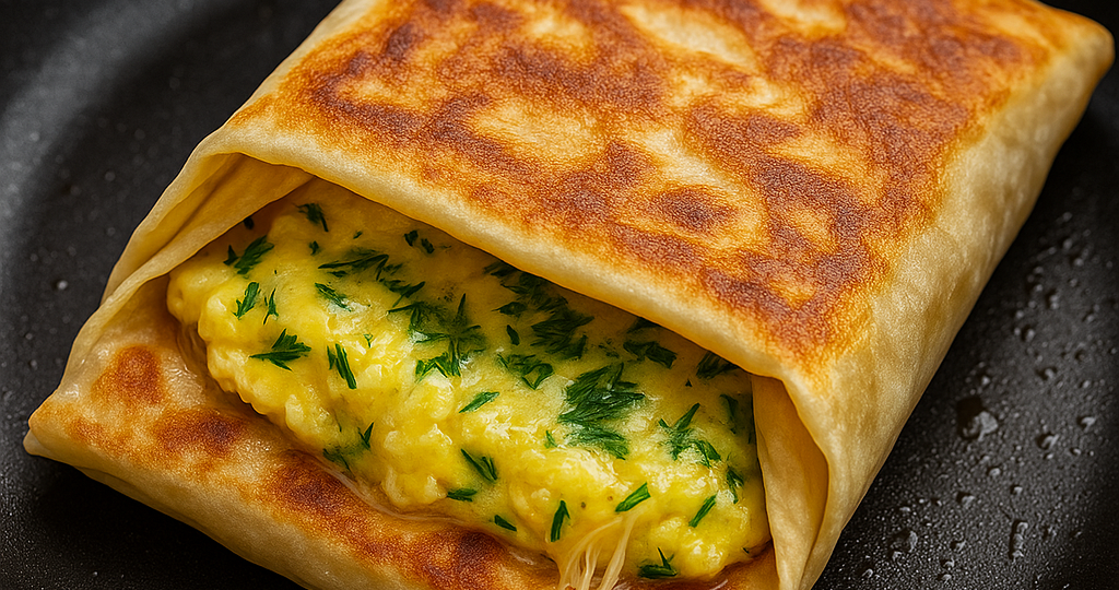 Омлет в лаваше на сковороде — быстрый завтрак, который выглядит как из кафе