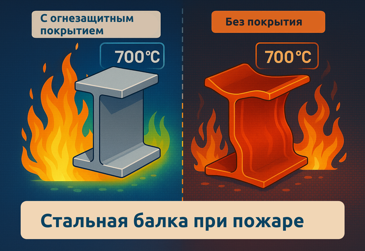 Стальная балка при пожаре