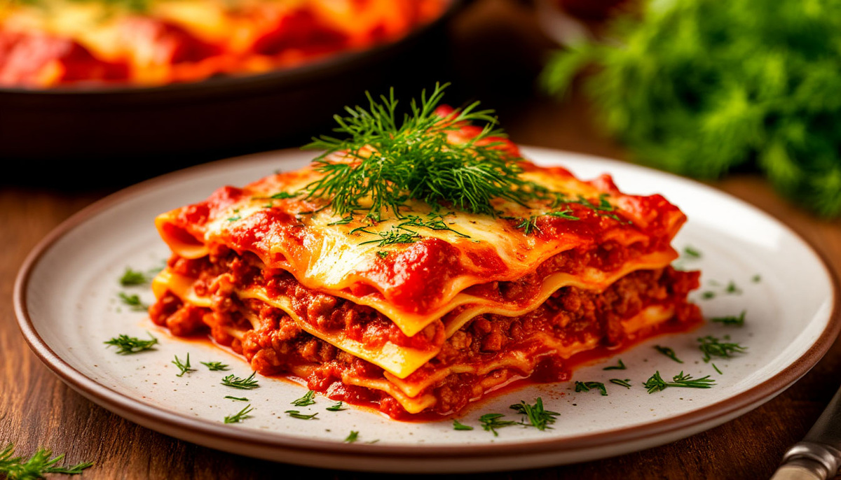 Классическая лазанья с золотистой корочкой и свежим укропом — итальянская душа на тарелке