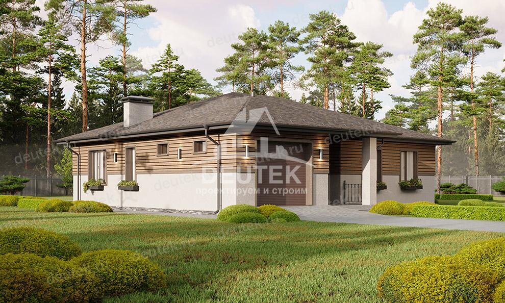 Проект одноэтажного дома 165 м2 с одноместным гаражом и террасой