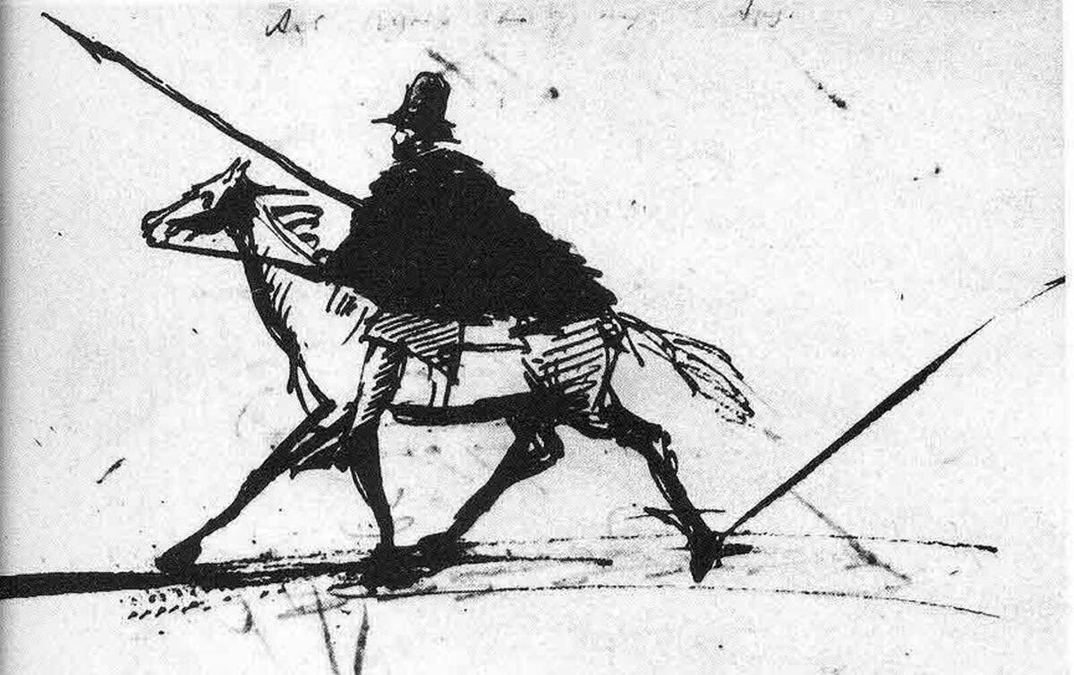 Автопортрет Пушкина в бурке, верхом, из альбома Елизаветы Николаевны Ушаковой, 1828 год.