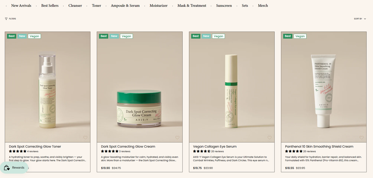 Англ. версия сайта - скрин. Линейка Glow