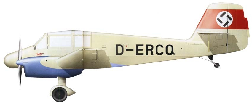 первый прототип Gotha Go 150 V1 в заводской окраске. Самолет был оснащен металлическими воздушными винтами изменяемого шага. Рисунок Герберта Ринглштеттера (создан при дружеской поддержке Хорста Хёпке)