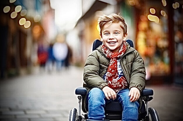 Маленький мальчик в инвалидной коляске