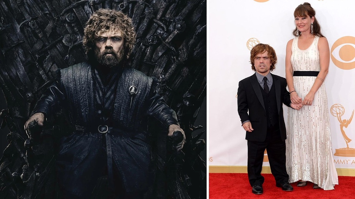 Фото: Питер Динклэйдж в образе Тириона Ланнистера на Железном Троне \ Фото с женой