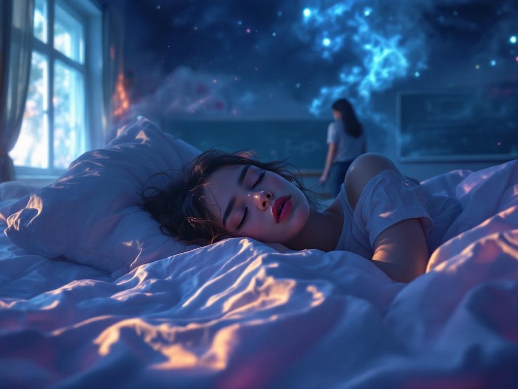    К чему такое снится: На картине изображены два человека, остающиеся в пустом школьном классе с деревянным полом. Один из них - студентка - стоит, поджав губы, в то время как другой - ста