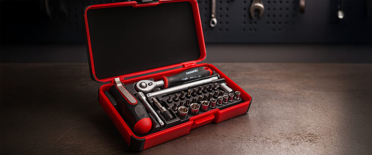 Набор бит SL/PH/Tx/HEX и головок с трещоткой ERGONIC и рукояткой SMART в кейсе, 29 шт Felo 06081506