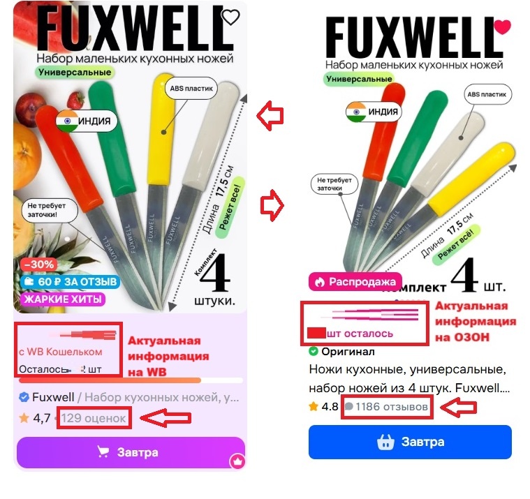 Эти ножи FUXWELL, продаются, на этих маркетплейсах. Товар одинаковый!