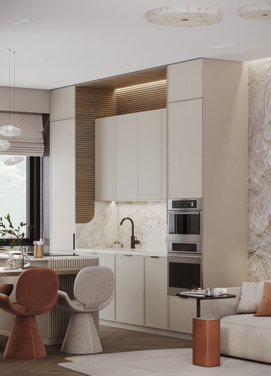 Реечные панели на мебельных конструкциях.