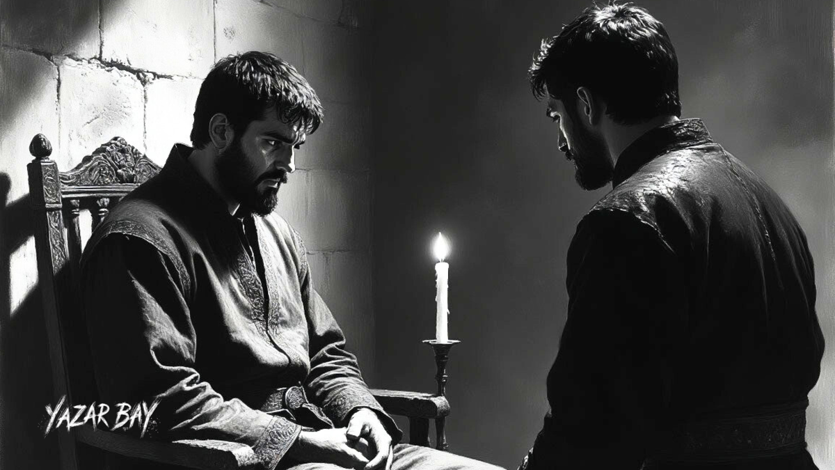 В темной комнате для допросов пойманный монах-шпион, сломленный психологическим давлением, наконец, раскрывает Осману главную тайну