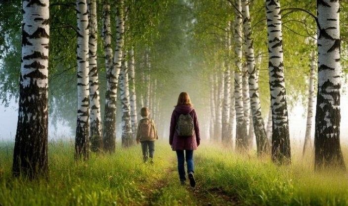 Пересекают берёзовый полог