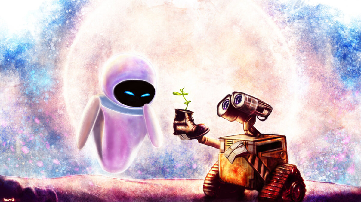 Валли дарит цветок - символ новой жизни. Кадр из мф "Валли". Фото из свободных источников