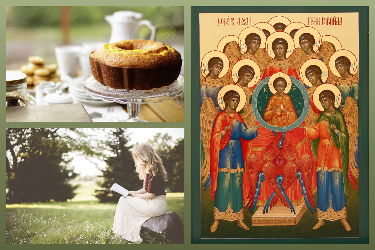 Икона Собор Архангела Гавриила/azbuka.ru, Кекс, девушка читает/pixabay.com