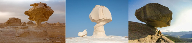 Эоловые формы рельефа (грибы, шары, висячие камни)