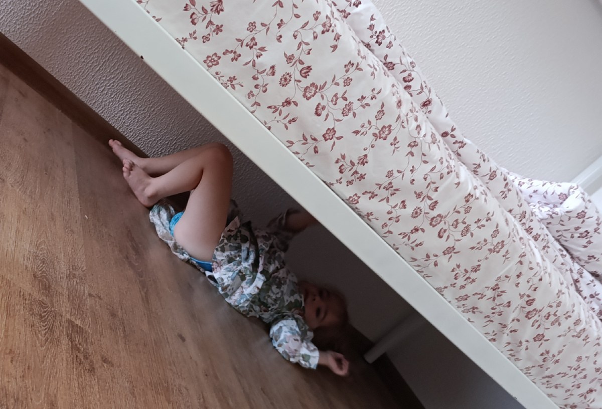 Она же, но под кроватью, потому что решила, что на обед ей идти с нами не надо 🫢